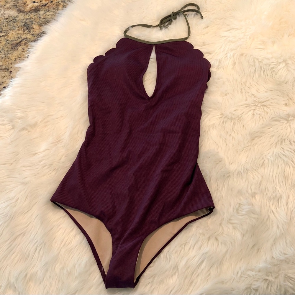 Lines Aqua purple one piece bathing suit